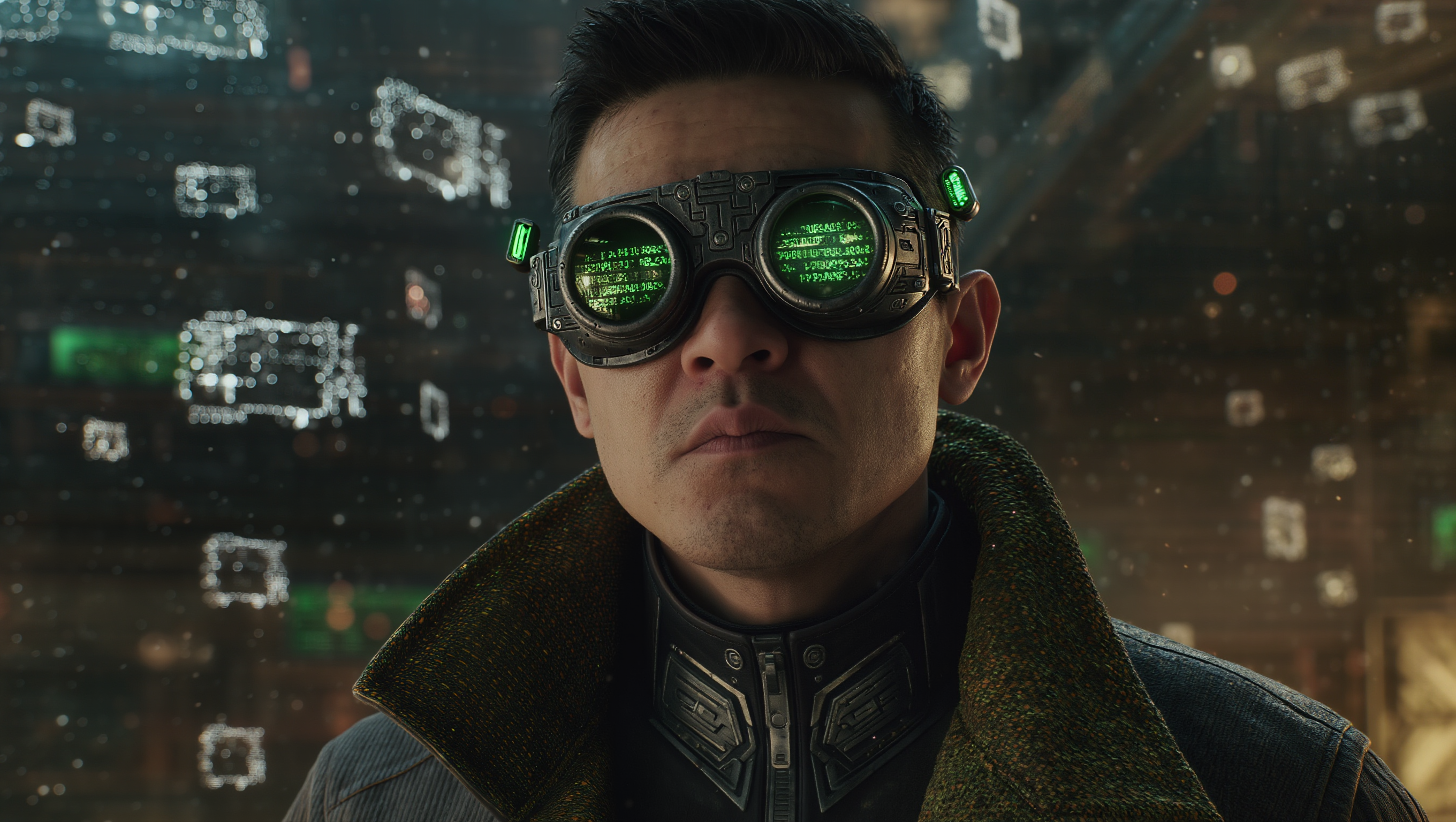 Portrait cyberpunk avec lunettes vertes