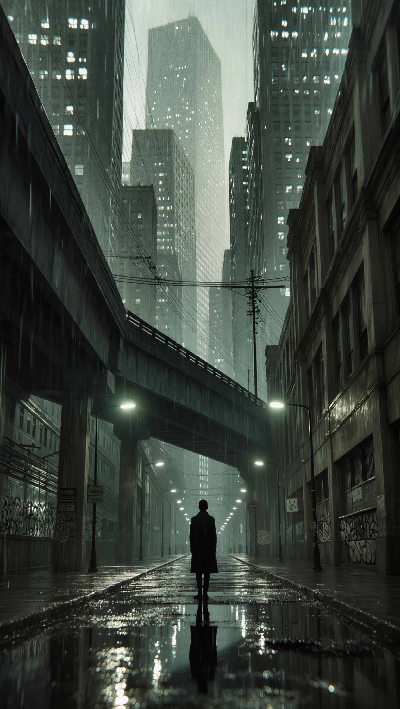 Silhouette sous la pluie